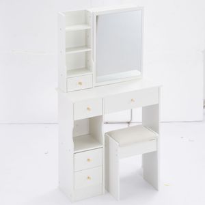 29.2\" Kids' Desktop Vanity Table Set Cushioned Stool Extra Large Right-<b>Sliding</b> Mirror <b>Small</b> Size Left Drawer Multi-Layer High - Product Image 3