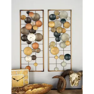 Ensemble de 2 sculptures murales géométriques en métal abstrait moderne, encadrées, 29 x 11 pouces, pour salon, hôtel, bureau - Product Image 3