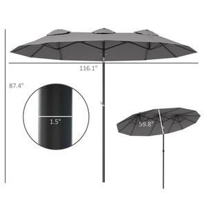 Ombrellone da Esterno Grande 24 cm con 3 Prese d'Aria, 12 Stecche, Manovella Inclinabile a Pulsante, Ombrellone da Giardino Bifacciale di Ga - Product Image 6