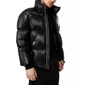 Chaqueta acolchada con capucha para hombre, negra, con cierre de cremallera, rellena de plumón, a prueba de viento, informal, de invierno, de color sólido, gruesa, de poliéster - Product Image 5