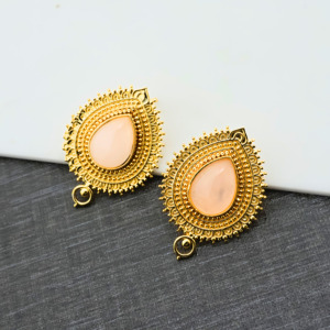 ต่างหูโรสควอตซ์หรูหรา ชุบทอง 18K รูปทรงหยดน้ำ ประดับอัญมณี - Product Image 2