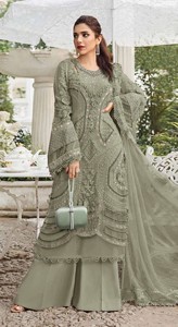 Salwar Kameez semi-couturié en Georgette avec broderies et travail de perles, longueur midi moderne, idéal pour les mariages, Diwali et les occasions festives - Product Image 4