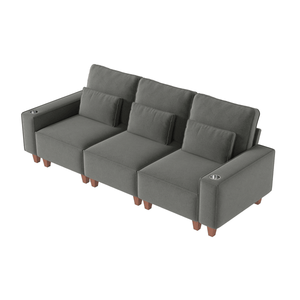 Divano Sezionale Moderno in Ciniglia a 3 Posti con Portabicchieri in Acciaio Inossidabile Spazzolato e Cuscini Lavabili - Product Image 1