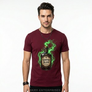 เสื้อยืดผู้ชายสีแดงเลือดหมู พิมพ์ลายกราฟิก Magic Potion คุณภาพสูง ผ้าฝ้ายนุ่ม แขนสั้น ผู้ผลิตเสื้อยืดขายดี - Product Image 1