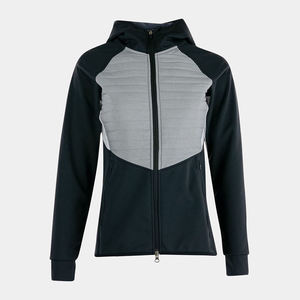 Veste d'équitation matelassée noire et grise pour femme avec fermeture éclair et poches latérales - Product Image 2
