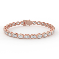 Modern Oval Kesim Pırlanta Tam Çerçeveli Tenis Bilekliği 14kt 18kt Altın Düz Çağdaş Sıralı Bağlantılı Bileklik