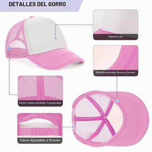 Gorra Trucker Unisex Blanca y Rosa con Malla de Contraste, Gorra de Béisbol Ajustable de 6 Paneles - Product Image 3