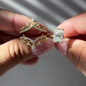 925 Moissanite Diamond Classic Radiant Cut Engagement <b>Ring</b> in Sterling Silver with Yellow & White Gold Plated <b>Ring</b> <b>for</b> Women's - Product Image 5