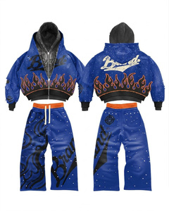 Conjunto de Sudadera con Capucha y Pantalones Deportivos de Doble Capa con Contraste, Estilo Urbano, Fabricación Personalizada Original, Bordado con Pedrería - Product Image 3