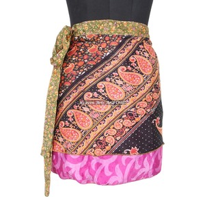 Mini <b>Skirts</b> Indian Silk Sari Recycle Magic Wrap Around Mini <b>Skirts</b> Reversible Short Sari Wrap Plus Size <b>Skirt</b> Trendy <b>Gypsy</b> Beach - Product Image 4