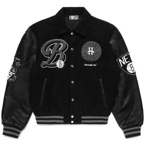 Full Embroidered Varsity Jacket Men's Black Green PU Leather Sleeve Letter P Patch Eagle Design Preppy Style - Product Image 5