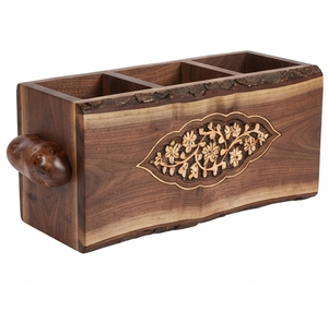 Cesta de madera floral pintada al por mayor, organizador de cocina hecho a mano para almacenamiento en el hogar - Product Image 5