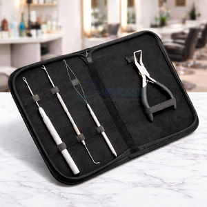 3pcs Hair Extension Tool Kit Stainless Steel Hook Needle Loop Brush <b>Pliers</b> <b>Set</b> Black for Salon Professional Hair Extensions - Product Image 3