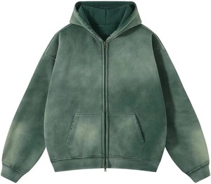 MUESTRA GRATUITA Sudadera con Capucha Casual de Manga Regular, Oversize, Transpirable, con Cremallera, Lavado Ácido, 100% Algodón Felpa, Impresión Digital Personalizada - Product Image 3