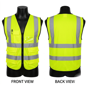 เสื้อกั๊กนิรภัยตาข่ายโพลีเอสเตอร์ 180 GSM สีเหลืองนีออน แผงสะท้อนแสง พิมพ์โลโก้ตามสั่ง - Product Image 6