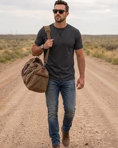 T-shirt à manches courtes pour homme, gris foncé, col rond, coupe ajustée, couleur unie, jersey décontracté, matière respirante en coton - Product Image 6