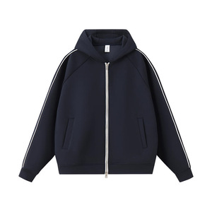 Cream <b>Zip</b> <b>Up</b> Hooded Sweatshirt Regular Fit Knitted Hoodie Solid Color Casual Men's <b>Jacket</b> - Product Image 2
