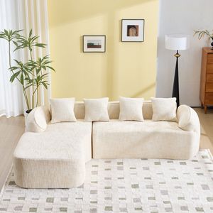 Divano a L in Ciniglia Beige con Spugna ad Alta Elasticità, Comodo per Ogni Soggiorno - Product Image 2