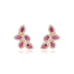 Pendientes de Oro Amarillo de 14K con Rubíes y Diamantes en Forma de Alas, Diseño ODM OEM Hecho a Mano, Última Moda en Joyería Personalizada - Product Image 1