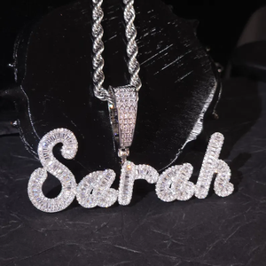 Sarah Moissanite Letter Pendant 925 <b>Silver</b> Rhodium Plated Hiphop Style Unisex Jewelry Channel Setting Baguette Cut - Product Image 1