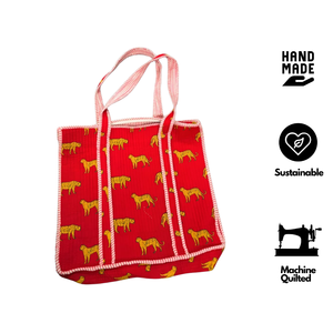 Premium Cotton <b>Shopper</b> Tote <b>Bag</b> Jaipur Hand Block Print Quilted Animal Design Durable Office Travel Casual Carry <b>Bag</b> <b>Zip</b> Closure - Product Image 2