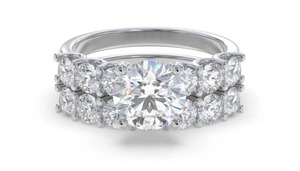 Round Cut Shoulder <b>Set</b> <b>Ring</b> & Matching Wedding Band 0.80 Ct Lab Grown Diamond In 18K <b>Gold</b> And Platinum - Product Image 3