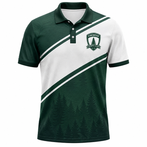 Polo de Manga Corta para Hombre Pinewood Sports Club, Diseño Casual Transpirable con Estampado Forestal de Rayas Diagonales Verdes y Blancas - Product Image 1