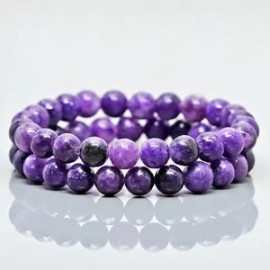 Pulsera Elástica Unisex de Estilo Bohemio con Cuentas de Amatista Natural de 8mm, Grado AA, Lisas y Redondas, Joyería Curativa, Venta al Por Mayor - Product Image 5