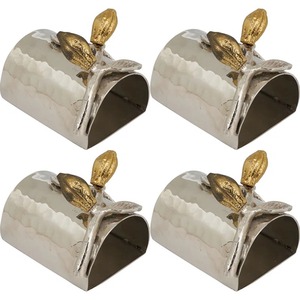 Anneau de serviette élégant en forme de fève de cacao dorée, texture martelée avec finition argentée, idéal pour les mariages, les événements et l'usage domestique, provenant d'Inde. - Product Image 5