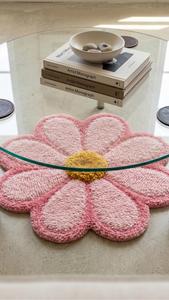 Tapis d'appoint moderne en laine tuftée à la main, motif géométrique rose premium, antidérapant, à poils moyens, pour chambre et chambre d'enfant - Product Image 2