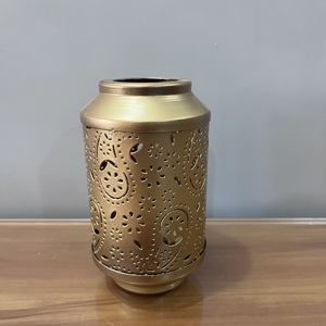 Gold Metal Candle Holder Floral Cut Design <b>Tealight</b> <b>Lantern</b> Decorative Tabletop Home Decor - Product Image 2