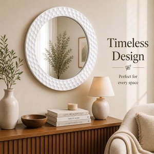 Modern White Round Handmade Wall <b>Mirror</b> with MDF Wood & Bone Inlay 2.5cm Thick Wholesale From REHMAN <b>CRAFT</b> - Product Image 5