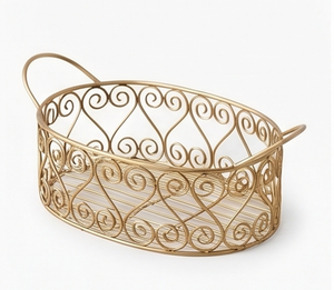 Elegant Oval Metal <b>Wire</b> <b>Storage</b> <b>Basket</b> With Handles Multi-Purpose Neatening Container Rustic Style Home Accent - Product Image 1