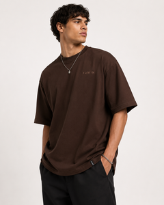 T-shirt en coton marron surdimensionné pour homme F2WIN, manches courtes, col rond, coupe décontractée, prix avantageux, vente en gros, respirant - Product Image 1