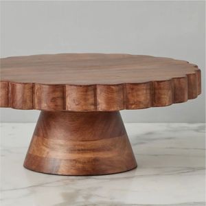 Luxury Mango Wood <b>Cake</b> <b>Stand</b> with Black Metal Inlay, 12 Inch Round Pedestal Cupboard Food Display Riser for Wedding & Parties - Product Image 6