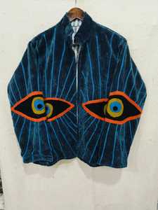 Chaqueta de Mujer para Invierno, Estilo Blazer de Terciopelo, Cuello Mandarín, Manga Larga, Diseño Bordado con Ojos, 100% Algodón Tejido - Product Image 4