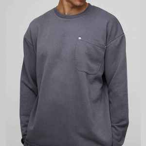 Sweat-shirt à col rond pour homme, coupe classique, tricoté, manches longues, avec poche, style décontracté, pull-over uni, style automne - Product Image 1