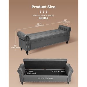 Panca Moderna per Scarpe con Pouf Contenitore Trapuntato a Bottoni, Braccioli Arrotondati in Pelle PU e Gambe in Legno Massello per Ingresso o Soggiorno - Product Image 2