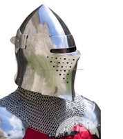 Casco Templario Medieval con Visera Barbuta Armor Casco Griego Plata Acabado Históricamente Recreación Casco Armadura Traje