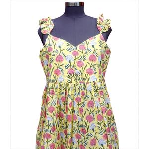 Robe longue d'été pour femme en coton imprimé à la main, lavable, respirante, style bohème Y2K, décontractée, taille naturelle courte, élégante et douce - Product Image 5