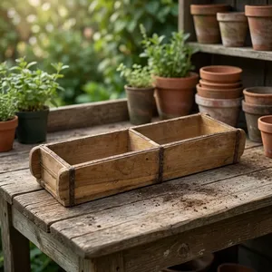 Plateau de rangement en bois pour moule à briques double, fait main avec bande de fer, style ferme, pour jardin, entrée, salon, maison, hôtel, décoration - Product Image 4