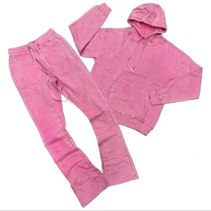 Premium Acid Wash <b>Tracksuit</b> Set Adult Winter Wear High Quality Cotton Breathable Lightweight Solid Color Streetwear Outfit Set - Product Image 4