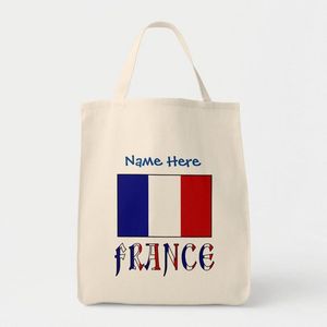 Sac fourre-tout réutilisable, sac à main pour courses, pochette pour courses en tissu naturel, étui de transport de voyage, sac en toile de coton avec imprimé graphique drapeau de la France - Product Image 2