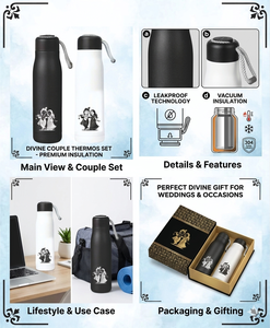 Bouteille d'eau imprimée Radha Krishna, bouteille d'eau en métal personnalisée avec impression de couple - Cadeau de bureau élégant - Product Image 2