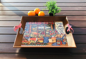 Réglages de table élégants et faciles grâce au plateau de service en bois fabriqué à la main, magnifique d'Inde - Product Image 2