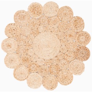 Tapis rond en jute fait main, style bohème, tissage plat, couleur naturelle, décoration de salon - Product Image 1
