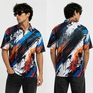 Camisa Polo de Golf Blanca con Diseño de Olas Japonesas, Tela de Alta Densidad, Tacto Suave, Estilo de Vida Activo, Camisas para Hombre - Product Image 4