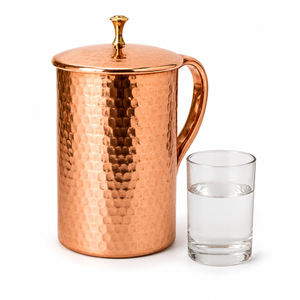 Hammered Pure Copper Water Pitcher with Lid 1.5L Handcrafted Copper Water <b>Jug</b> Ayurvedic <b>Drinking</b> Pitcher Kitchen Home Hotel Gift - Product Image 1