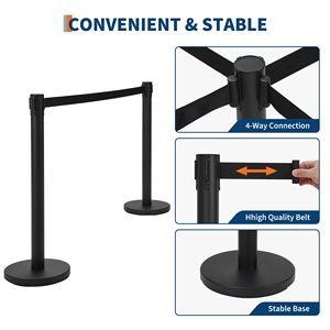 6.5ft Black Retractable Belt Ropes Metal Stanchion <b>Posts</b> Crowd Control <b>Line</b> Dividers Airport Event Entries Access Control Model - Product Image 3