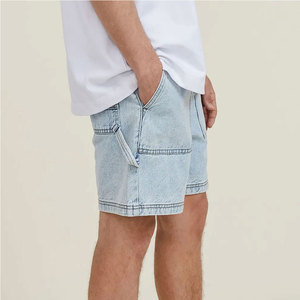Pantalones Cortos de Mezclilla Personalizados para Hombre, Lavado Claro, Cintura Elástica, Estilo Holgado, Vintage, Azul Claro, Estilo Carpintero - Product Image 2